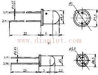 2CU型光敏二極管外形次寸電路