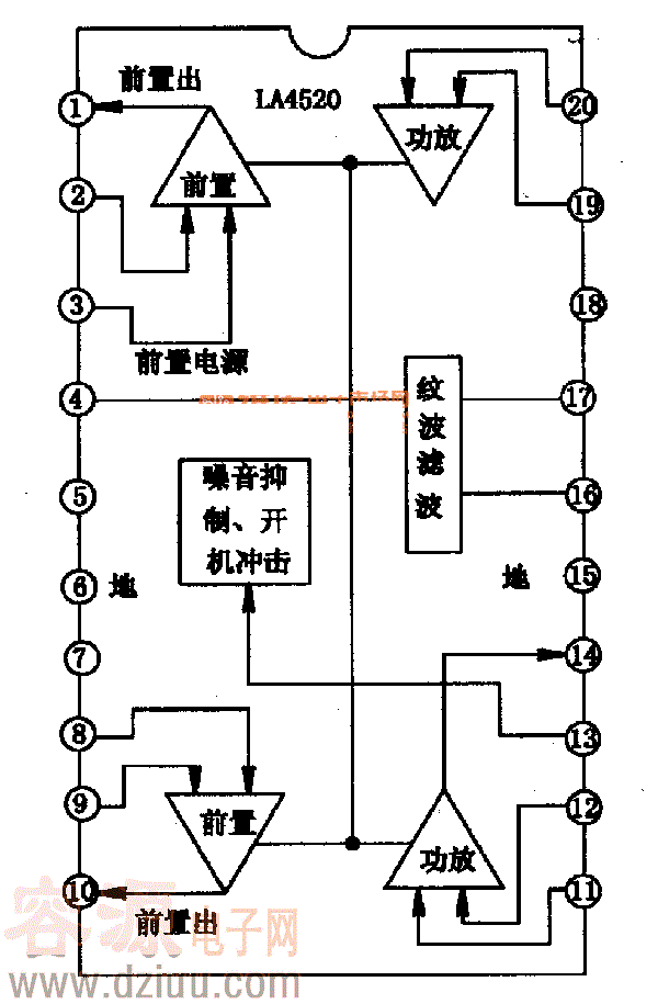 LA4520集成塊的內電路方框圖