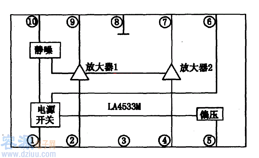 LA4533M-雙聲道音頻<a href=http://www.mnu8.com/tags-etagid60-0.html target=_blank class=infotextkey>功放集成電路</a>圖