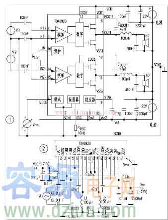 TDA8920設計的D類功放電路示意圖