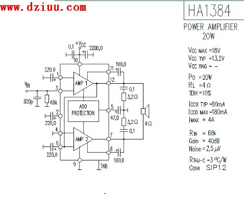 HA1384<a href=http://www.mnu8.com/gongfangdianlu/ target=_blank class=infotextkey>功放電路圖</a>